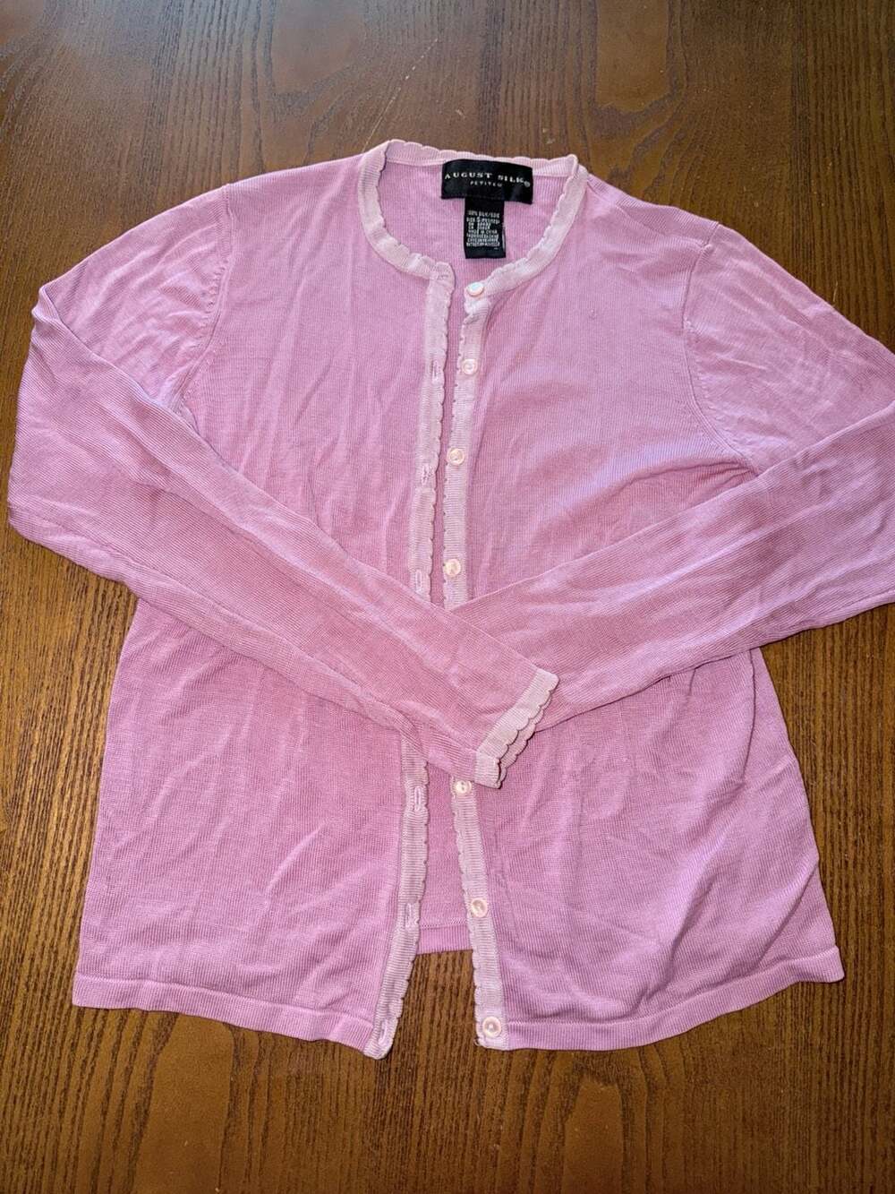 August Silk Cardigan Size S Pink Silk Button-Up